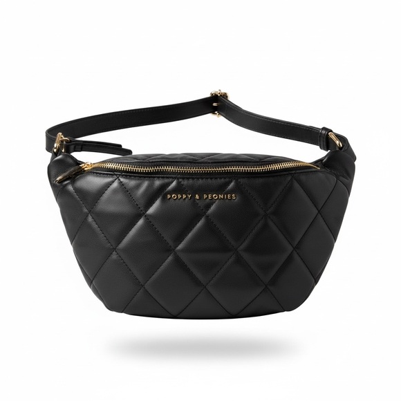 Poppy & Peonies Black Quilted Crossbody Bag - Picture 2 of 4